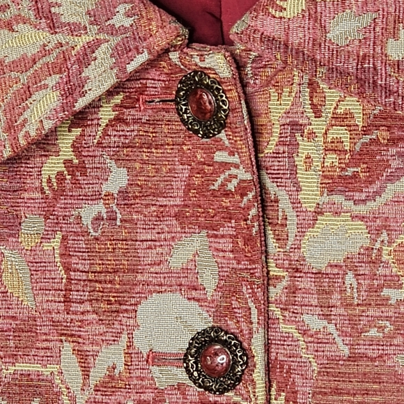 J.Jill Pink Gold Floral Pearl Button Front 3/4 Sleeve Collar Tapestry Jacket 2X - Picture 10 of 10